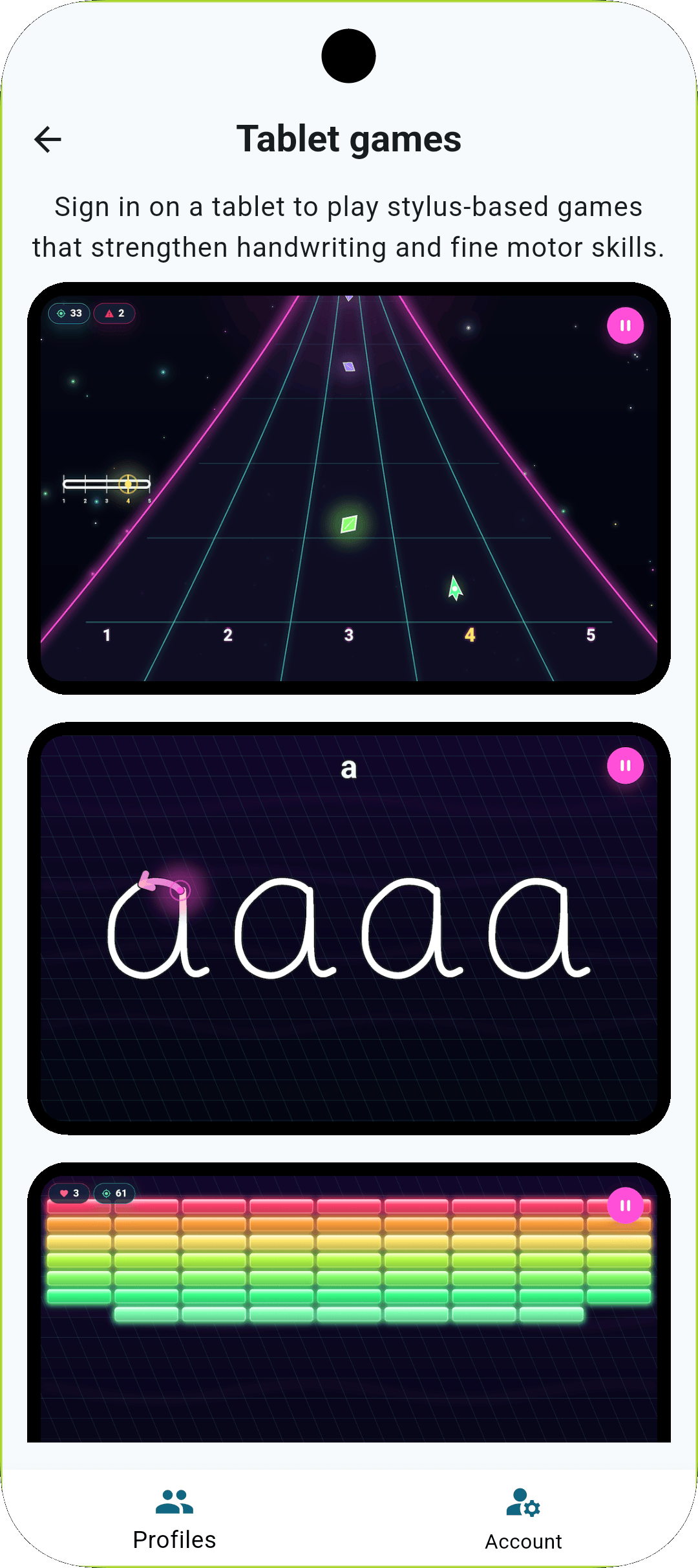 Tablet games screenshot